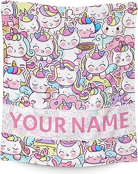 Personalized Unicorn Blanket Gifts with Name - 40"x50" Cute Throw for Girls & Women - Pink Soft Fuzzy Blankets for Bed, Couch & Living Room