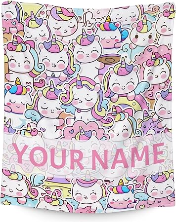 Personalized Unicorn Blanket Gifts with Name - 40"x50" Cute Throw for Girls & Women - Pink Soft Fuzzy Blankets for Bed, Couch & Living Room