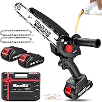 Seesii Mini Chainsaw Cordless 8 Inch Brushless: Battery Powered with Auto Oiler, 2x2000mAh Batteries, Handheld Electric Chainsaw for Wood Cutting & Gardening