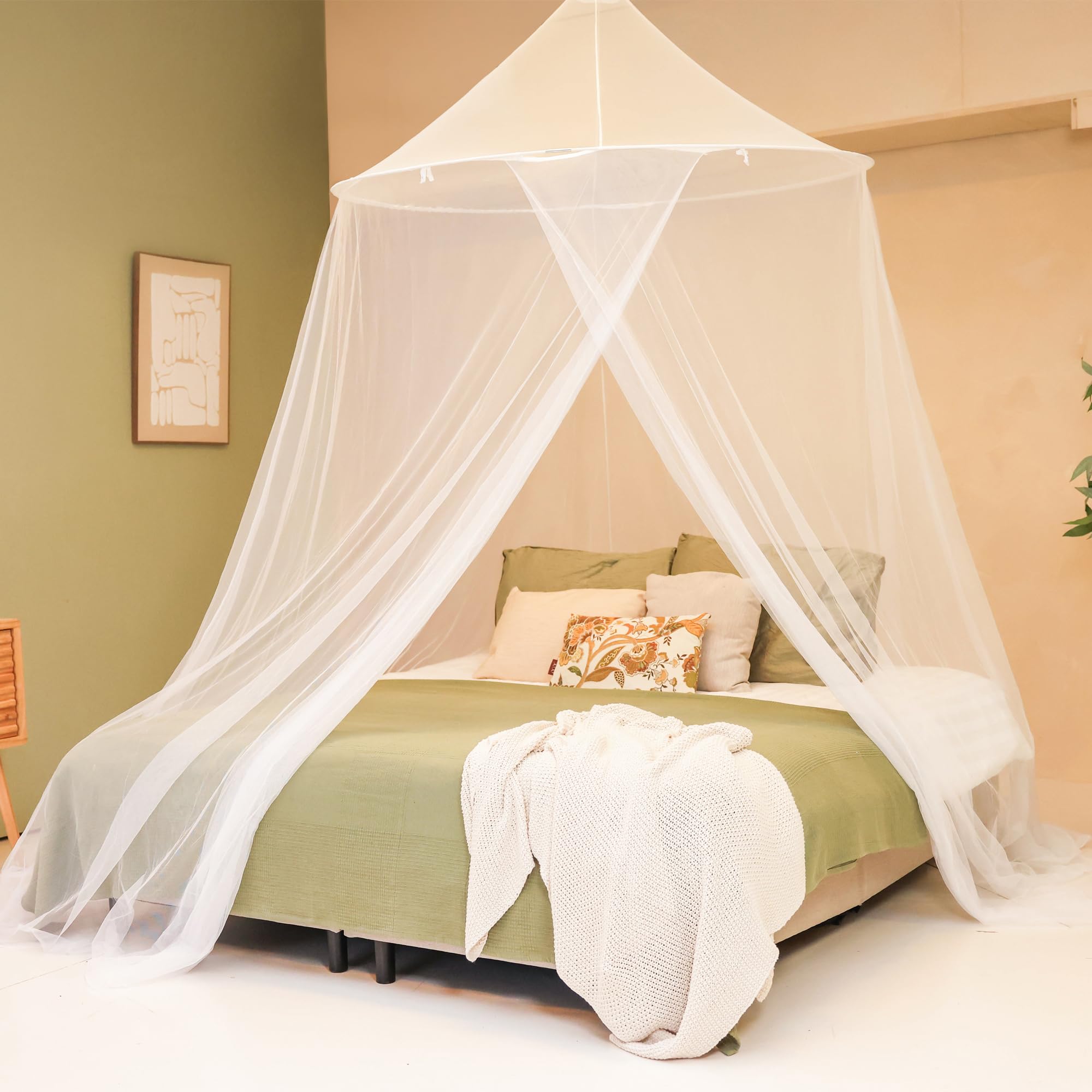Zanzariera Grande per Letto o Patio Esterno | 1,5 m Diametro Anello Superiore | Baldacchino Conico Sospeso con Base Ampia | Rete Antizanzare per Camera da Letto, Giardino, Balcone & Terrazza