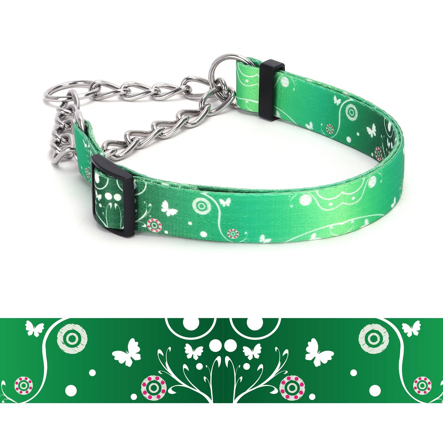 haoyueer Martingale Dog Collar - Stainless Steel Chain, No Pull Training Collar with Flower Design for Large Medium Small Dogs (A12NO8, S)