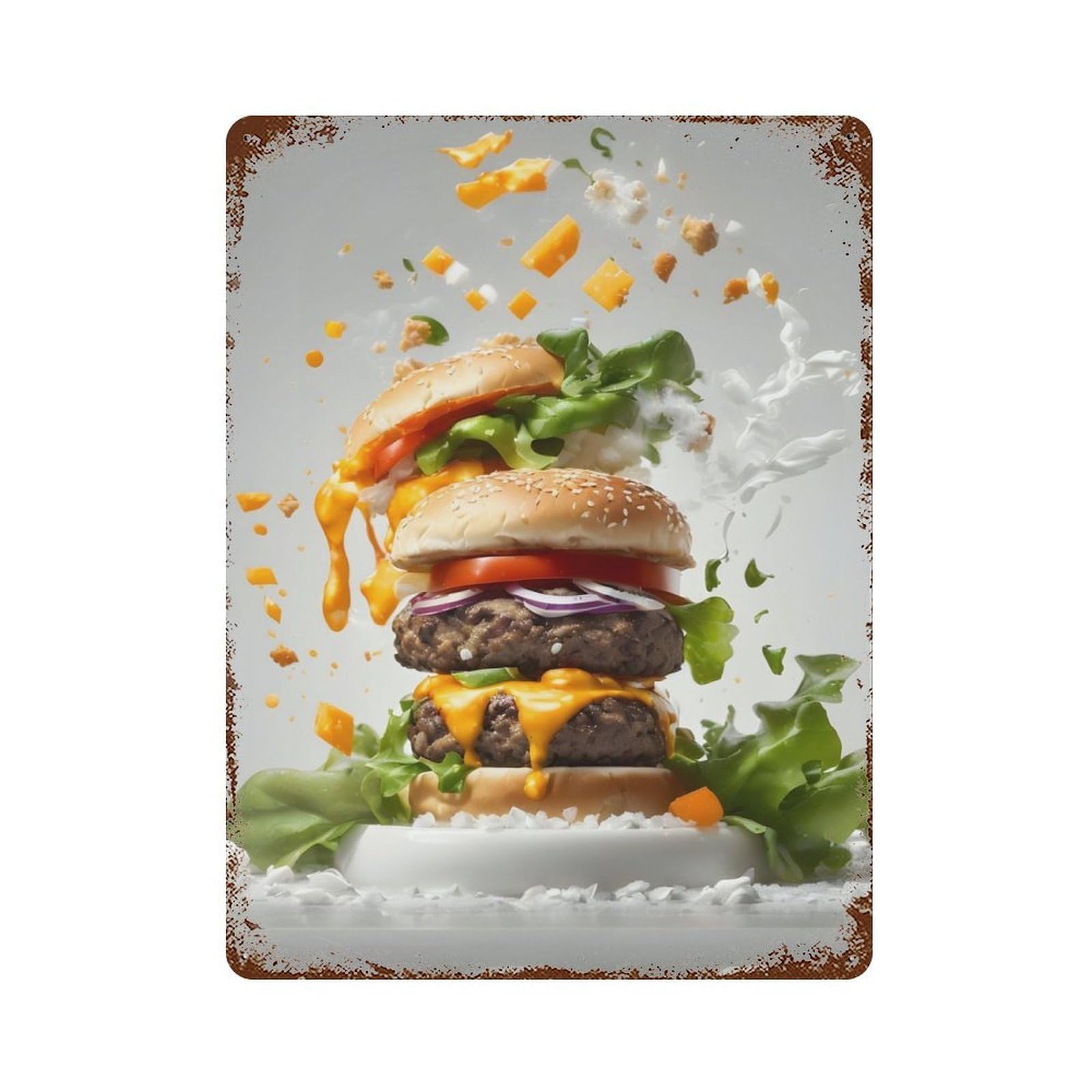 Retro Metal Sign with Hamburger Meat Design 15.7"x11.8", for Bistro, Counter And Cafe Decor, Shabby Chic Decor