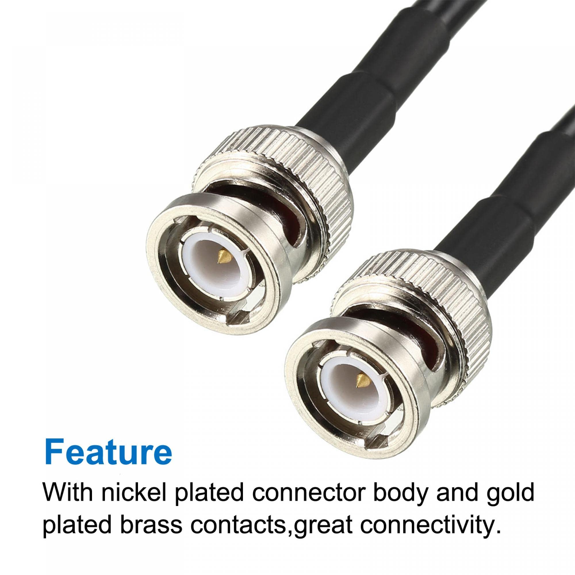 sourcing map RG58 RF Coaxial Cable 10 Pies, 15 Pies 50 Ohm para Video, Transmisión con BNC Macho Conectores 2 Juegos