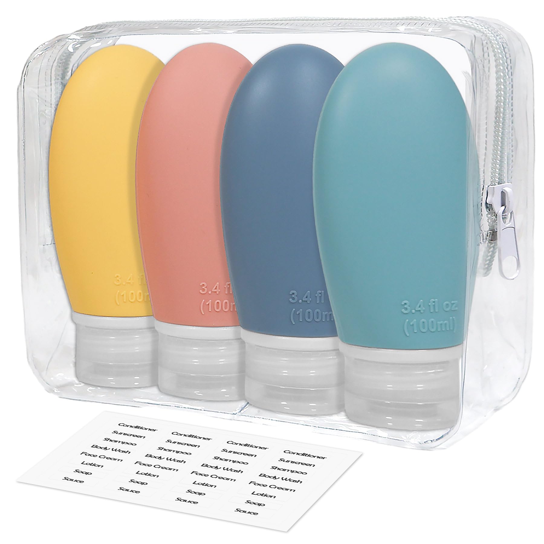 THMINS 4 Pack 100ml Silicone Travel Bottles for Toiletries Tsa Approved Travel Size Containers BPA Free Leak Proof Travel Tubs Refillable Liquid Travel Accessories for Shampoo and Lotion Soap……