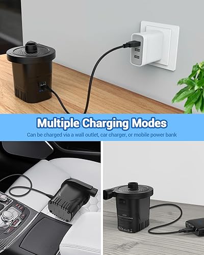 Miniatura 7 de Dr.meter Bomba de aire para inflables, batería recargable de 4000 mAh, inflador portátil de llenado rápido para acampar al aire libre, flotador,