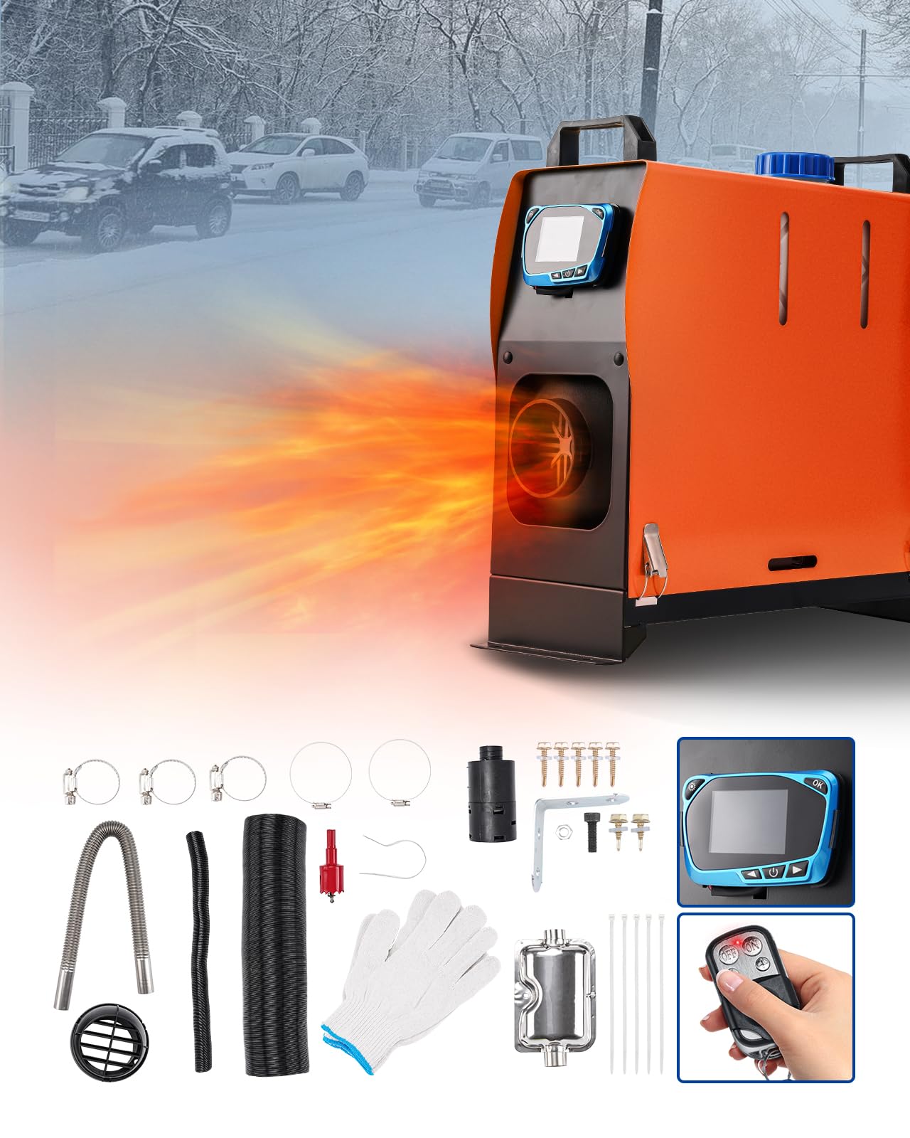 12V 5KW Air Diesel Heater, zestaw ogrzewania postojowego z tłumikiem LCD Remote Control, Night Integrated Diesel Heating Cichy do samochodów, przyczep kempingowych, ciężarówek, łodzi, autobusów, kam