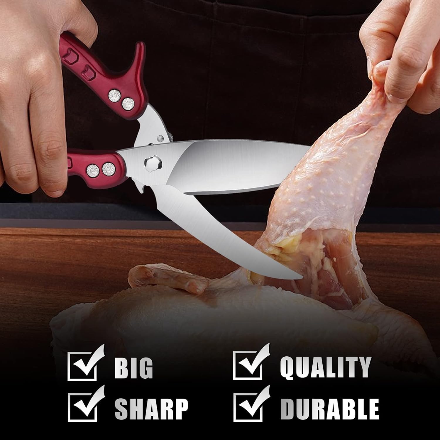 DRAGON RIOT Poultry Shears, Heavy Duty Kitchen Scissors, Red Chicken Poultry Shears, Sharp Meat Scissors - Image 3