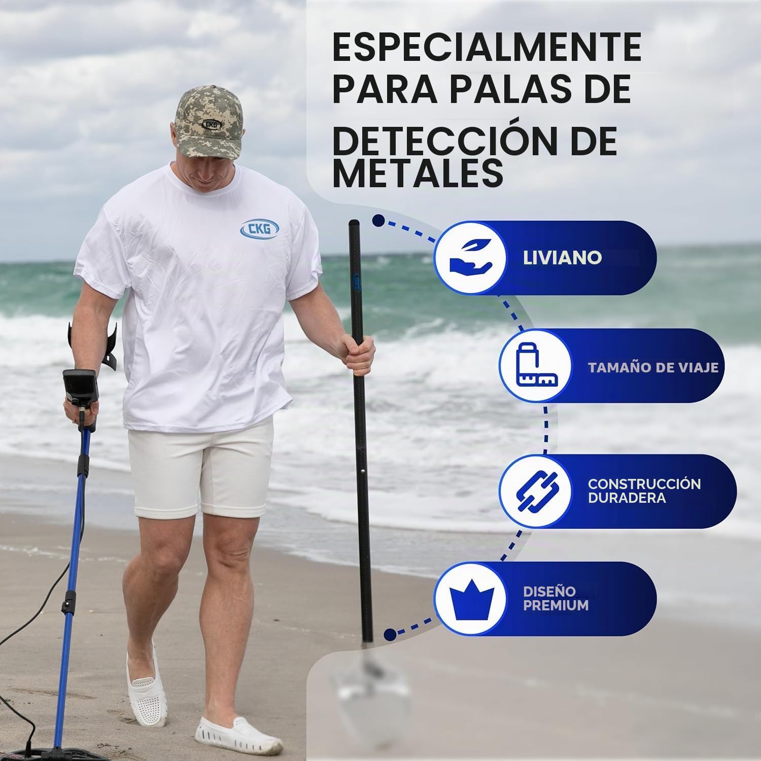 CKG Mango de Pala de Arena de Fibra de Carbono 3K, Mango Universal Ligero para Playa, detección de Metales de Caza, Barra de Tubo Largo