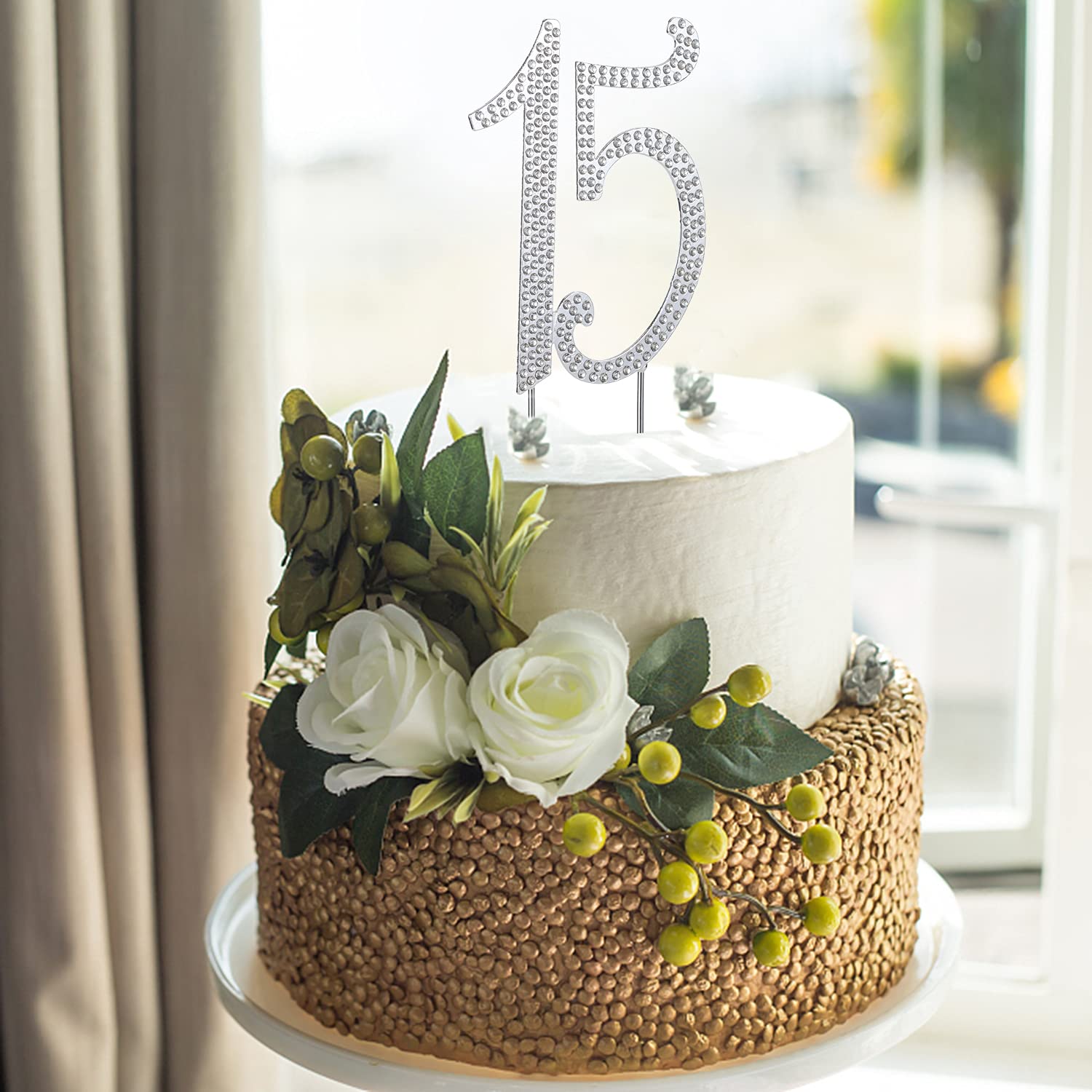 Topper per torta 15 in oro rosa, 15 compleanno, anniversario
