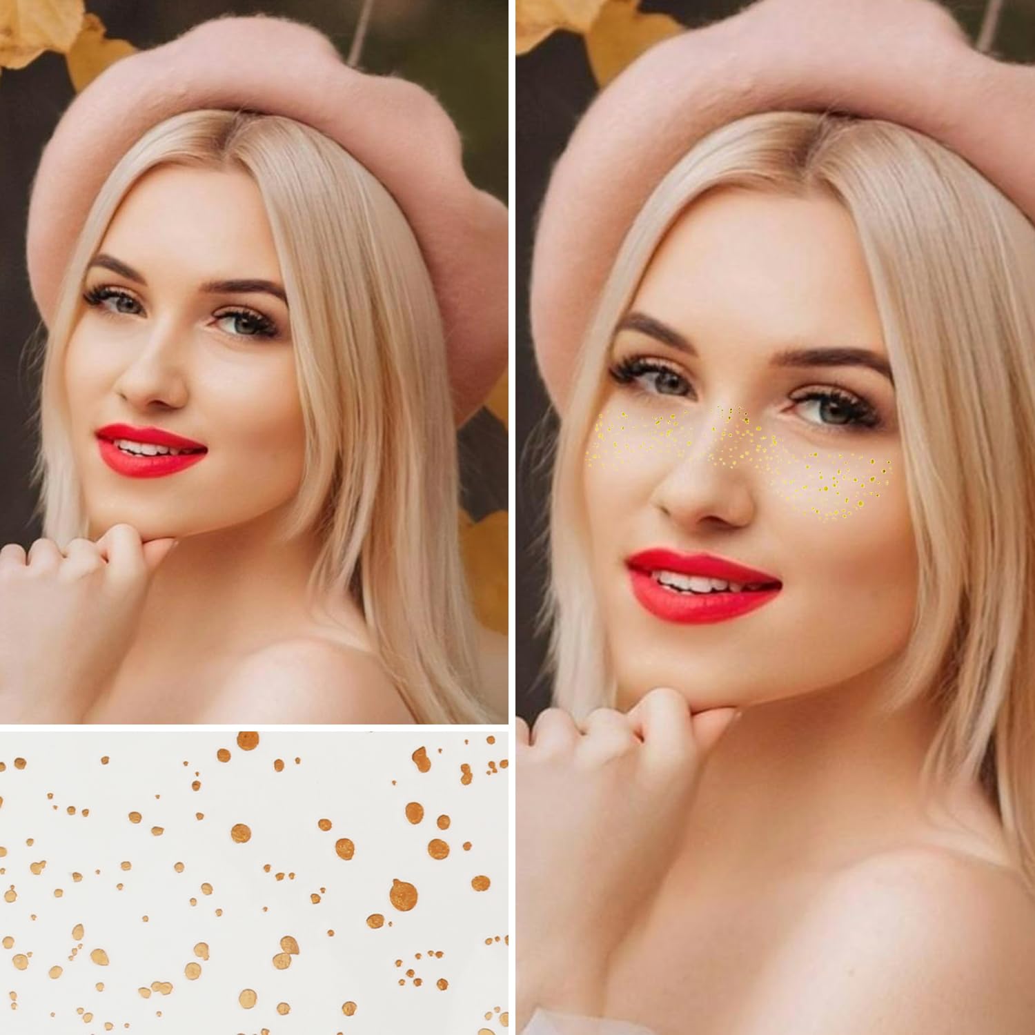 Bojueshaw 10pcs Glitter Freckle Patches,Waterproof Gold Speckles,Shimmery Face Stickers for Women Girls Festivals,Parties & Photos - Image 3