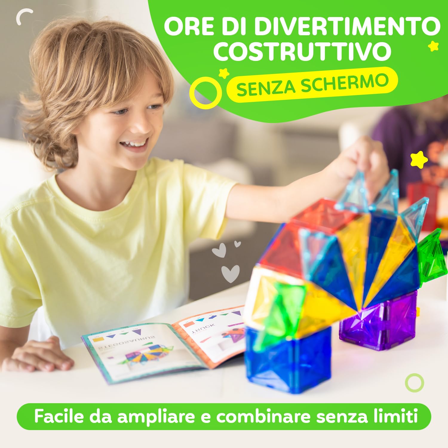 Magneo® Blocchi Magnetici 120 Pezzi (2 Auto) – Costruzioni Magnetiche per Bambini 3+ – Gioco Creativo con Magnetic Tiles – Blocco da Costruzione Educativo – Idea Regalo Bimbi