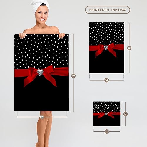 Miniatura 7 de 3dRose - Patrón de purpurina sintética Uta Naumann - Lunares de San Valentín-puntos blancos y negros confeti rojo cinta diamante - Toallas