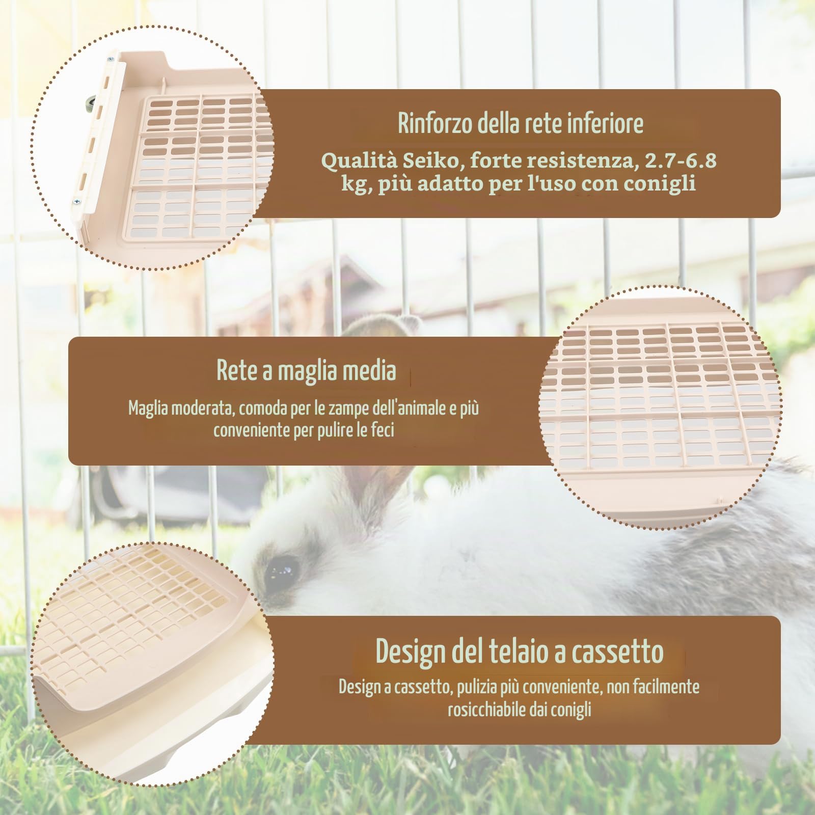 volumoon Lettiera per gatti di coniglio, grande lettiera con cassetto, per allenarsi, per conigli, porcellini d'india, 40 x 30 x 16 cm