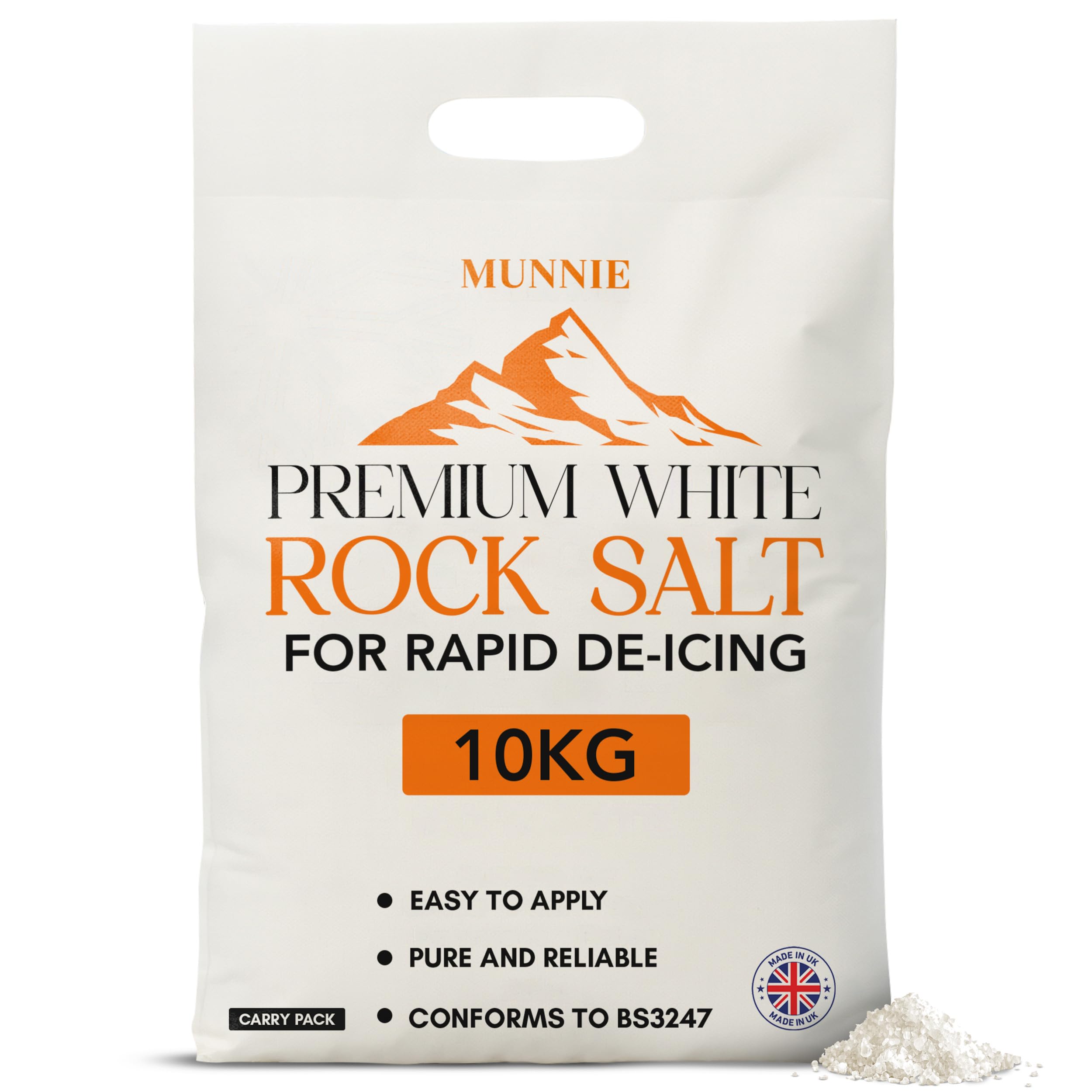 Munnie White 10Kg Deicing Salt – Fast-Acting Rock Salt For Ice & Snow – Pure Deicer That Prevents Freezing – Multi-Purpose For Driveway, Path, Road & Garden – Weed Control & Winter Safety Solution