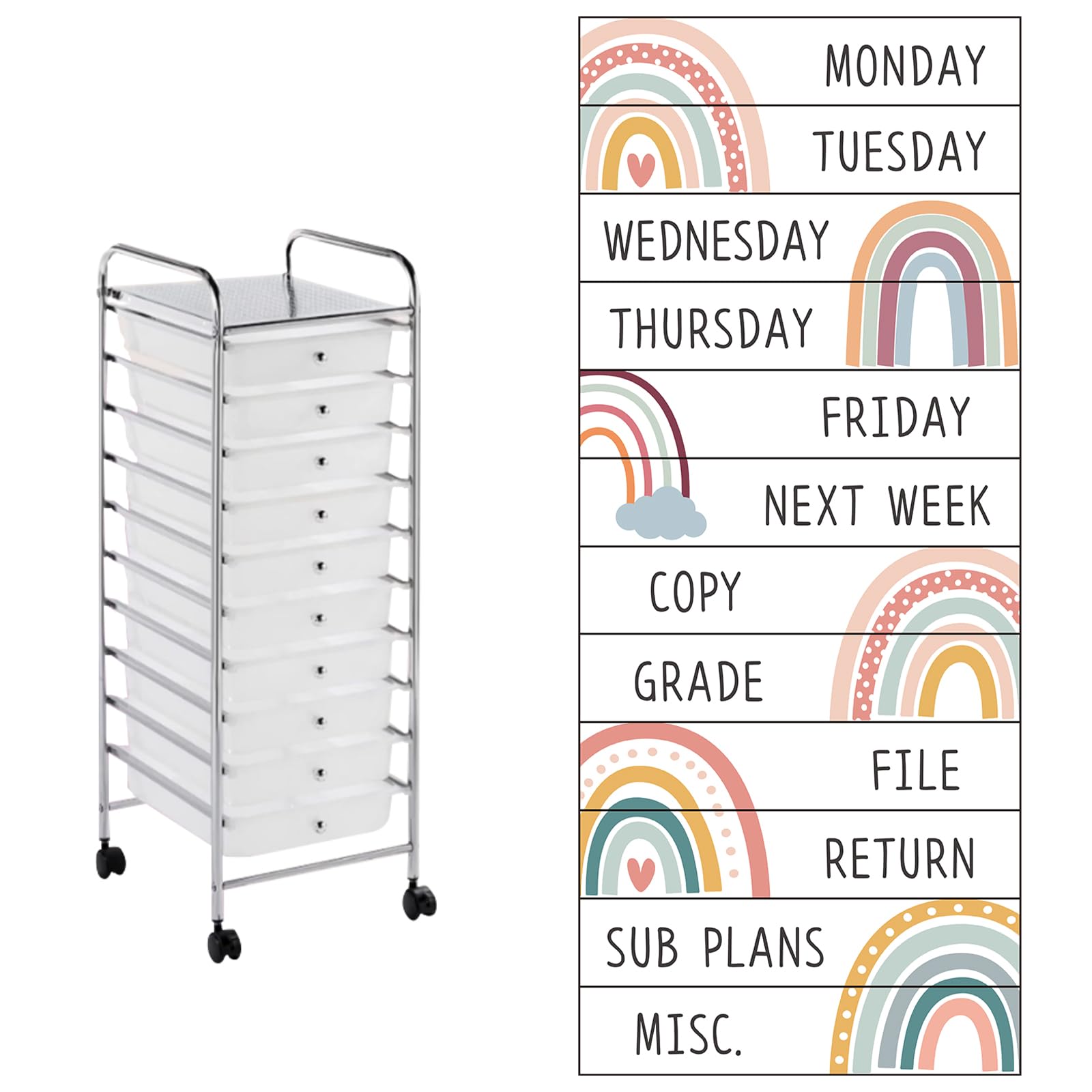 12 Pieces Rolling Storage Cart Labels 10 Drawer Rolling Storage Cart Label Boho Classroom Decor for Teacher Office School Classroom Organization