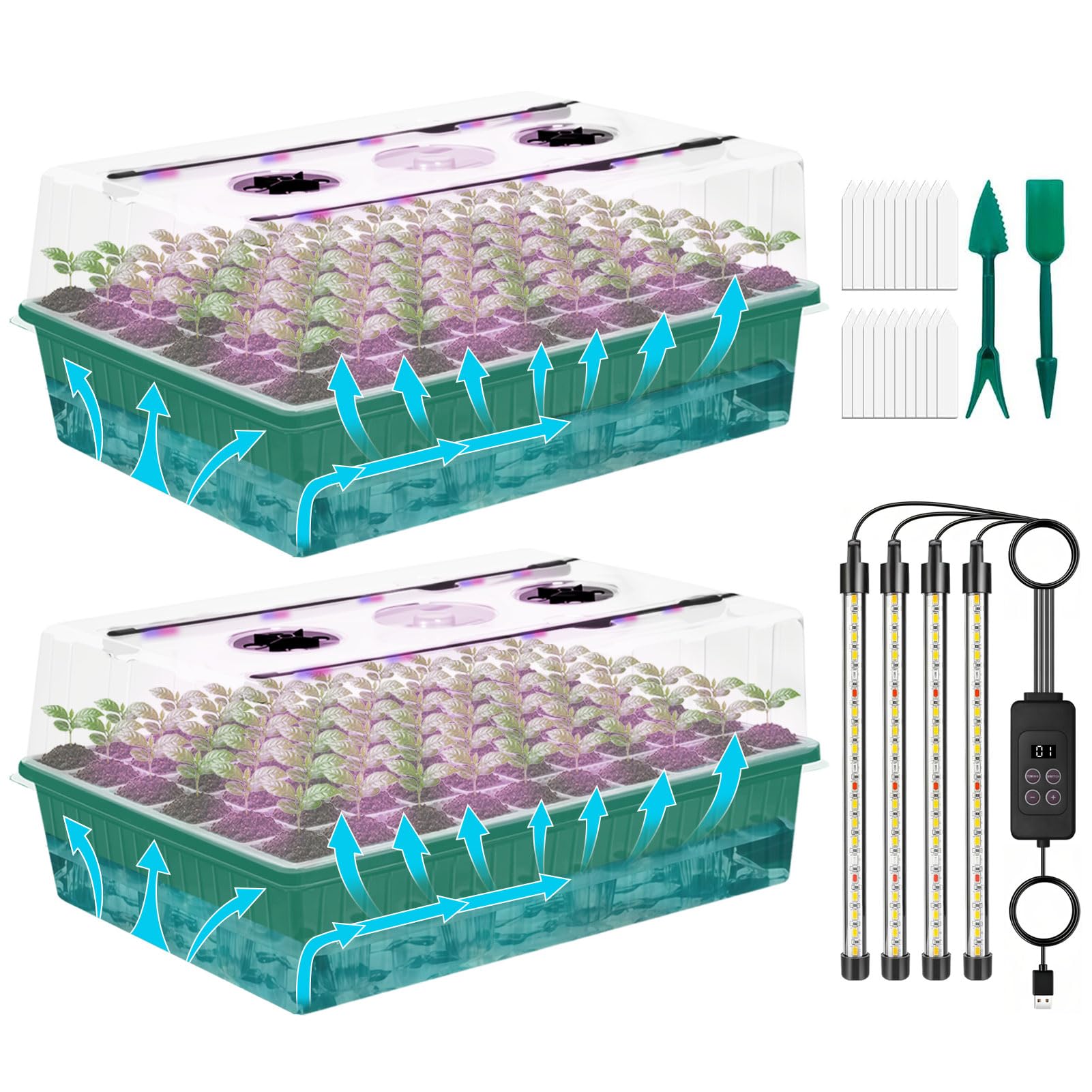 120 Cells Self-Watering Seed Starter Tray with Grow Light,Adjustable Brightness Indoor Seed Starting Station Kit Trays Plant Germination Trays Growing Kit with 4.13" Humidity Dome for Seed Grow