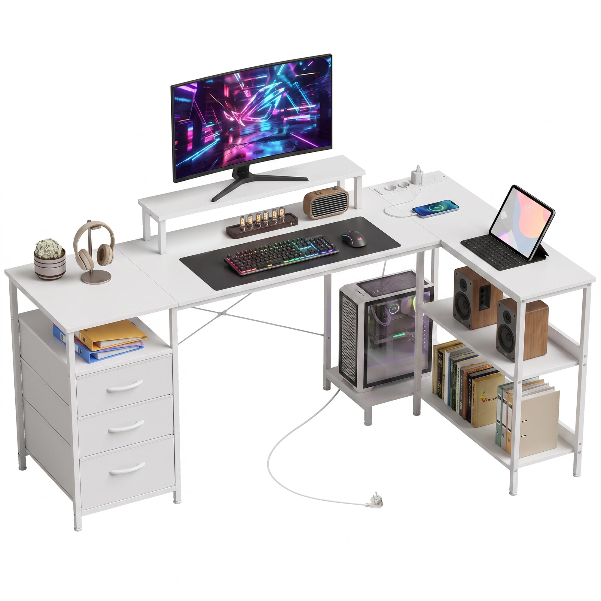 HOMCOM Scrivania Angolare Reversibile per Computer ad L 170x100cm Bianco