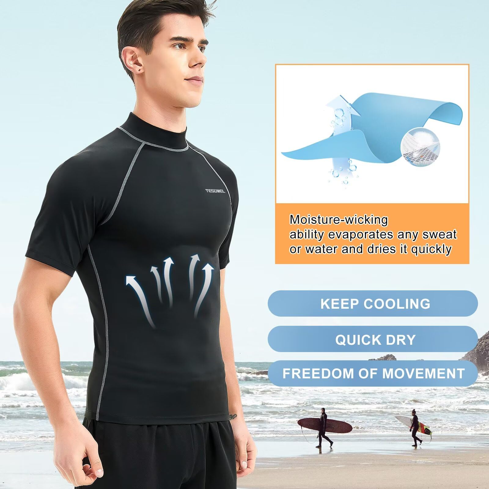 Camisetas de natación de manga corta con protección UV UPF 50+ para hombre, de secado rápido, para surf, antirozaduras