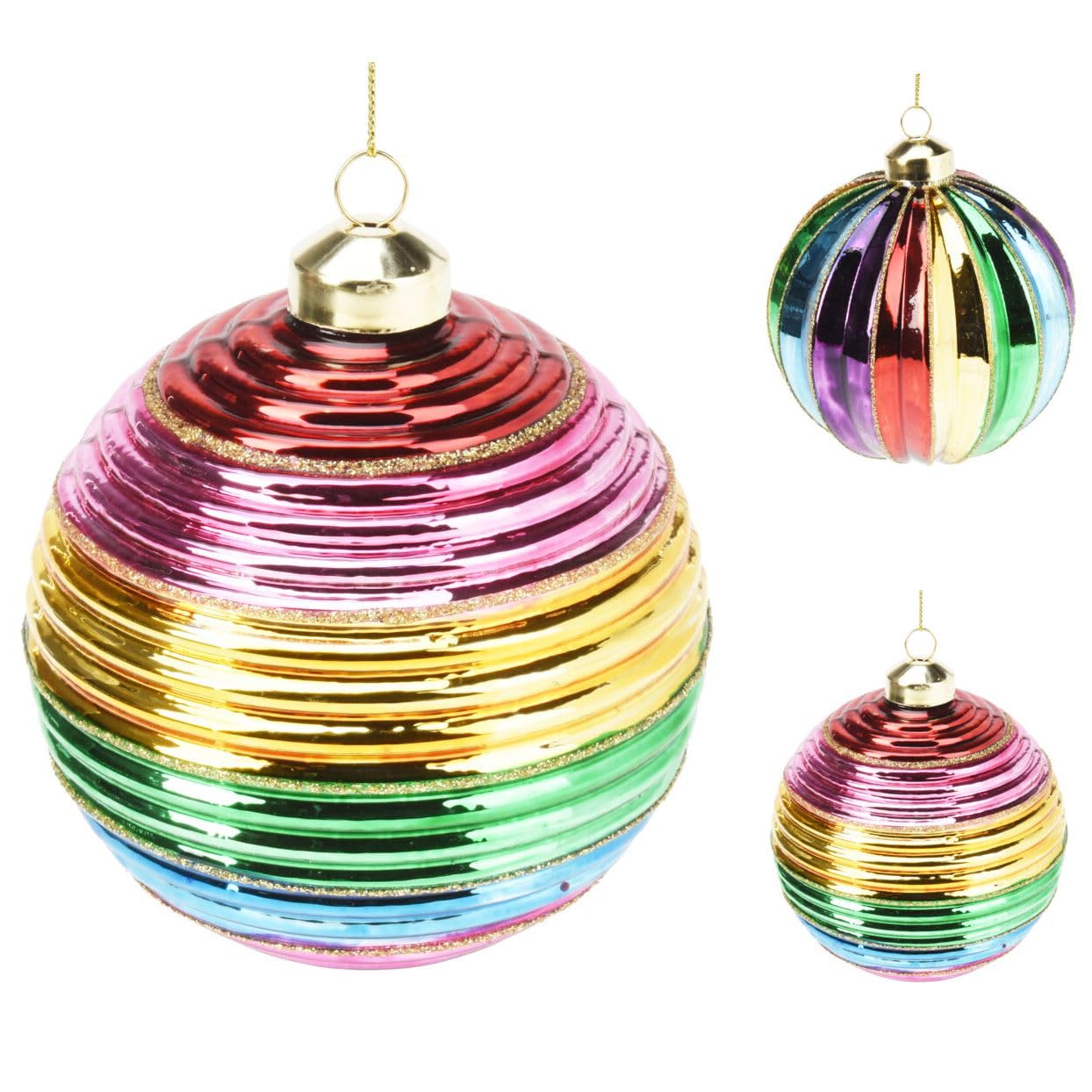 Carousel Home Multicoloured Large Christmas Bauble | Rainbow Bauble Christmas Tree Hanging Ornament | Hanging Decoration For Xmas Tree - 10Cm ~ Design Varies One Supplied