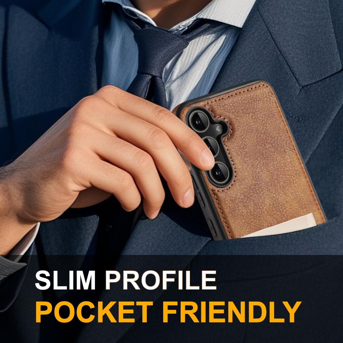 Design Compatible with Samsung Galaxy S25 Case Luxury Leather Business Slim Non-Slip Soft Grip Shockproof Protective Cover 2025 6.2 Inch (Brown) - Image 5