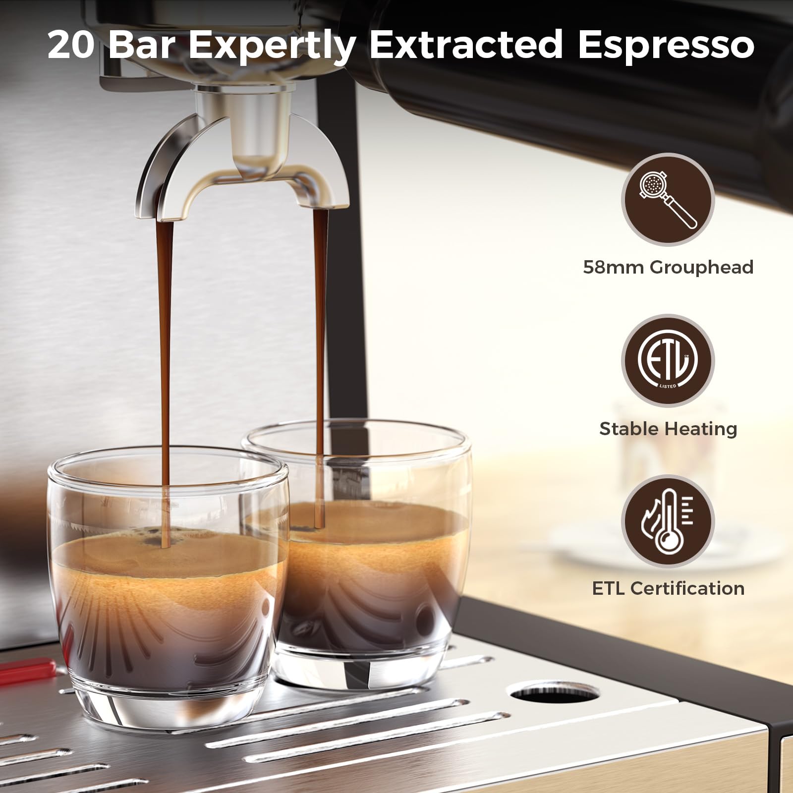 COWSAR 20 Bar Espresso Machine with Grinder & Milk Frother Steam Wand, 58mm Expresso Coffee machines, Commercial Stainless Steel Coffee Maker for Cappuccino and Latte, Perfect for Home Café-S Black on Fridge.com