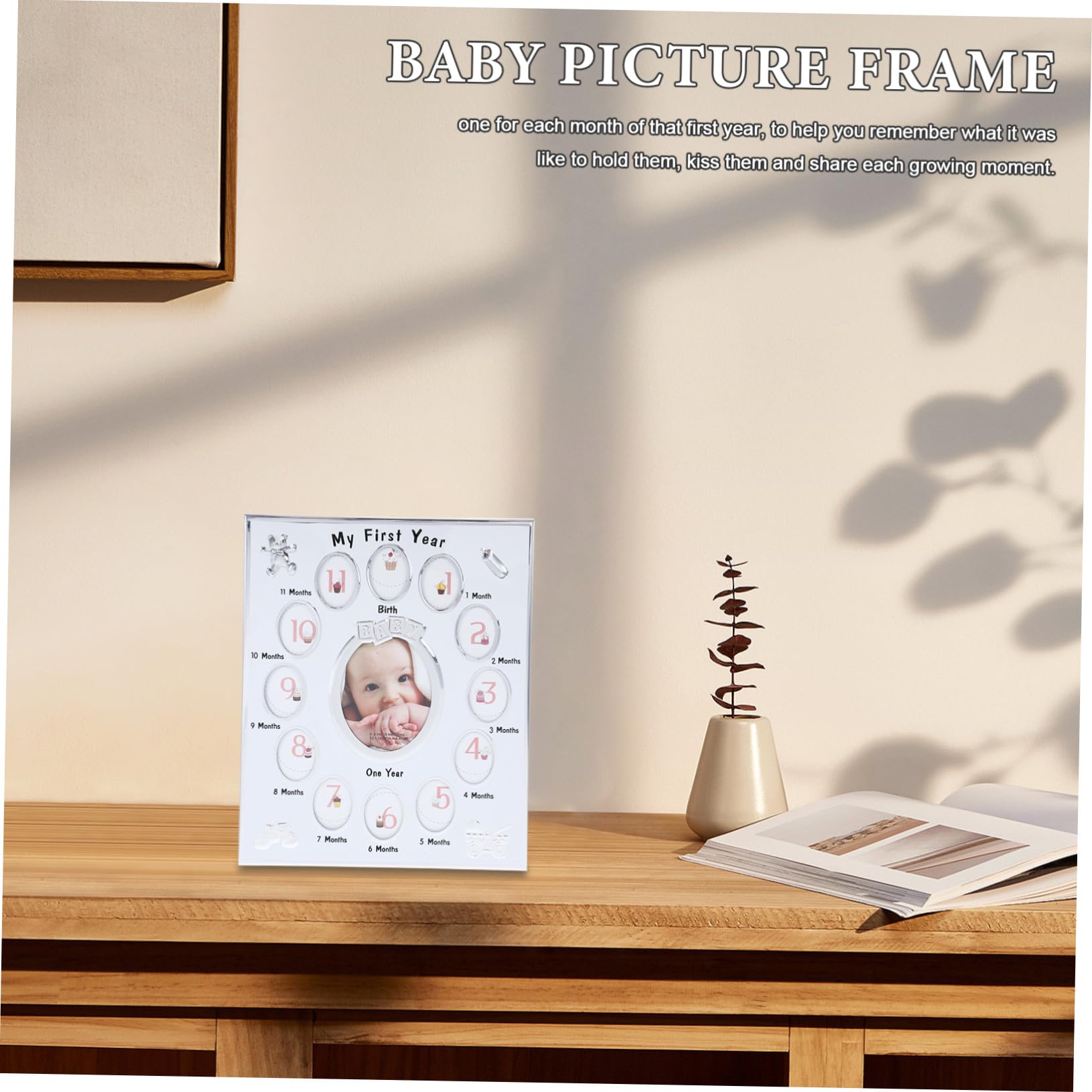 Marco para Fotos Niña Soporte para Fotos Infantiles Registro de Crecimiento Mensual Marco con Diseño para Recién Nacidos Regalo Original para Cumpleaños Niña