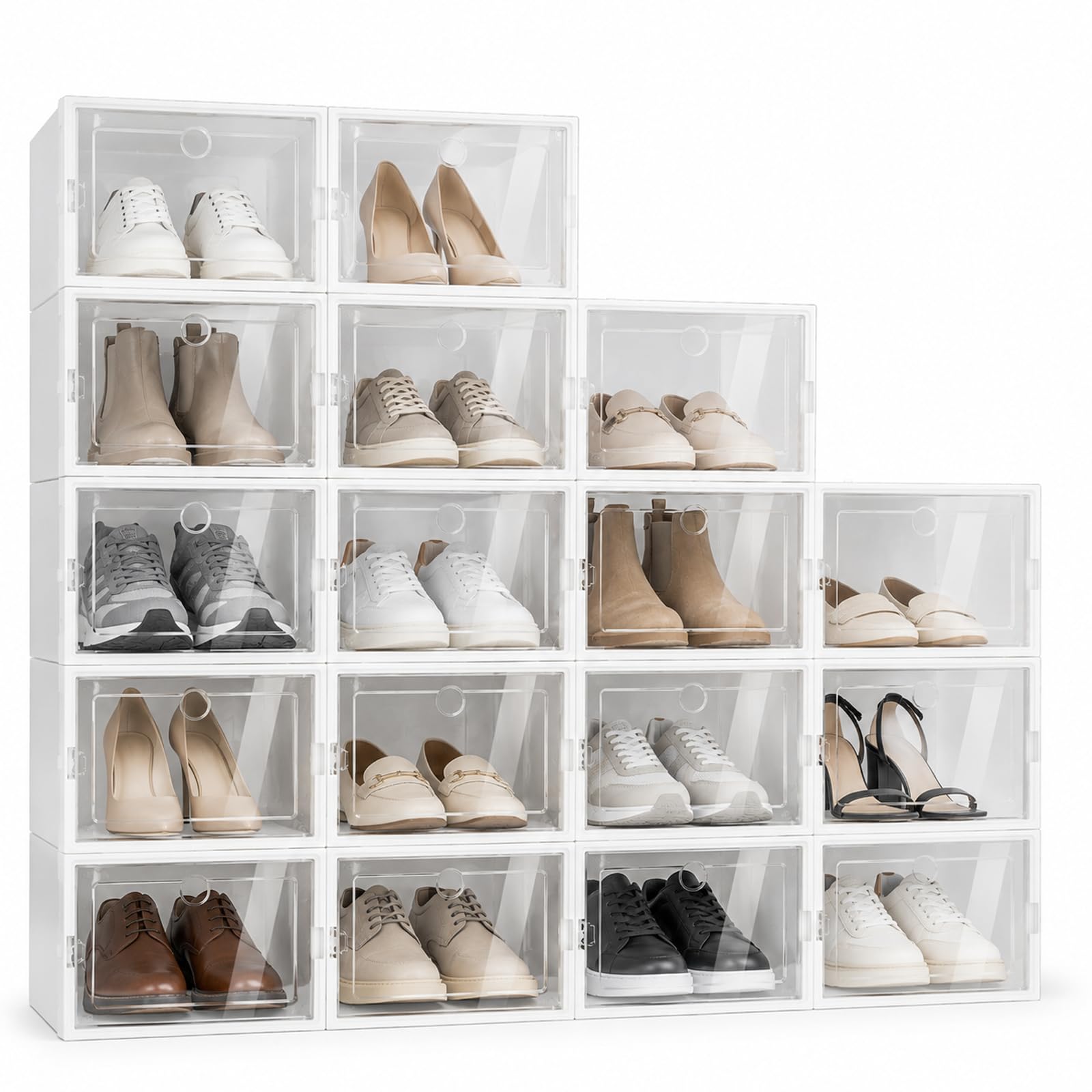 Confezione da 24 scatole per scarpe, trasparenti, impilabili, per armadio