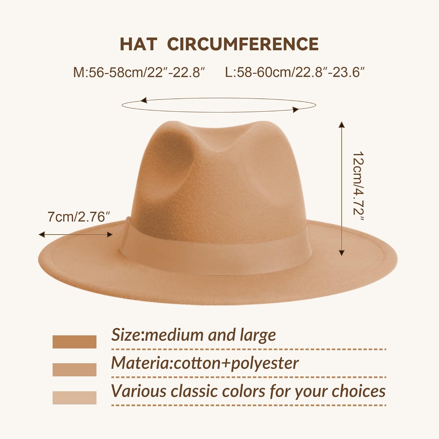 Wide Brim Fedora Hats for Women & Men Classic Dress Panama Hat Adjustable Felt Hat with Band - Image 2