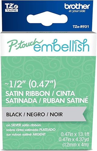 Miniatura 8 de Brother P-touch Embellish - Cinta de satén plateada con estampado negro TZER931    pulgada de ancho x  13.1 pies de largo para uso con cinta y