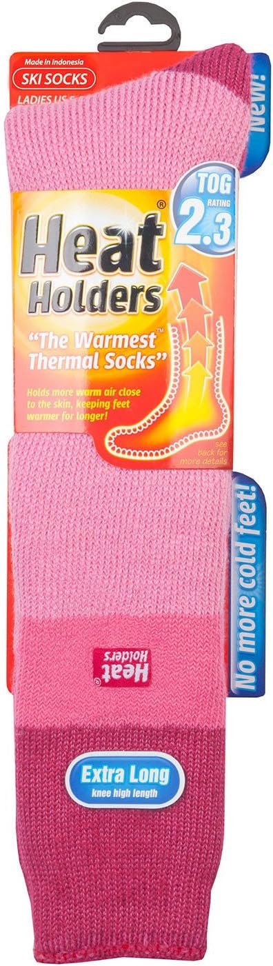 HEAT HOLDERS Women's Thermal Long Ski Socks Size 5-9 US (Lt Pink/Pink/Raspberry)