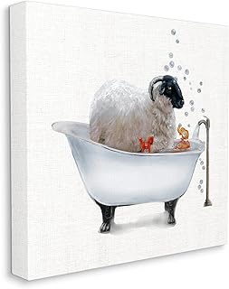 Stupell Industries Fluffy County Goat in Bathtub Soap Bubbles, Designed by Donna Brooks Canvas Wall Art, 30 x 30, Grey