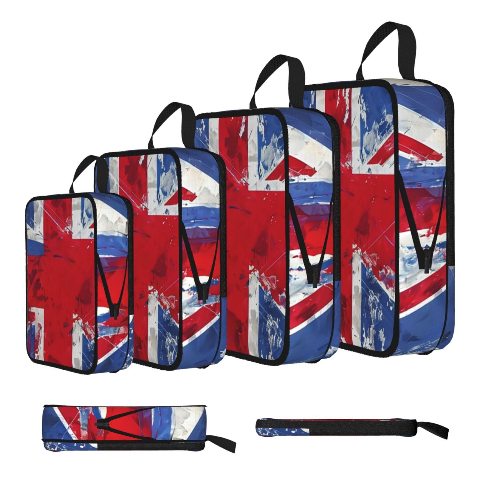 Vivid Union Jack Print Packing Cubes for Travel Space Saver Bags, Compression Packing Cubes Set of 4, Expandable Luggage Organisers, Suitcase Organiser Bags
