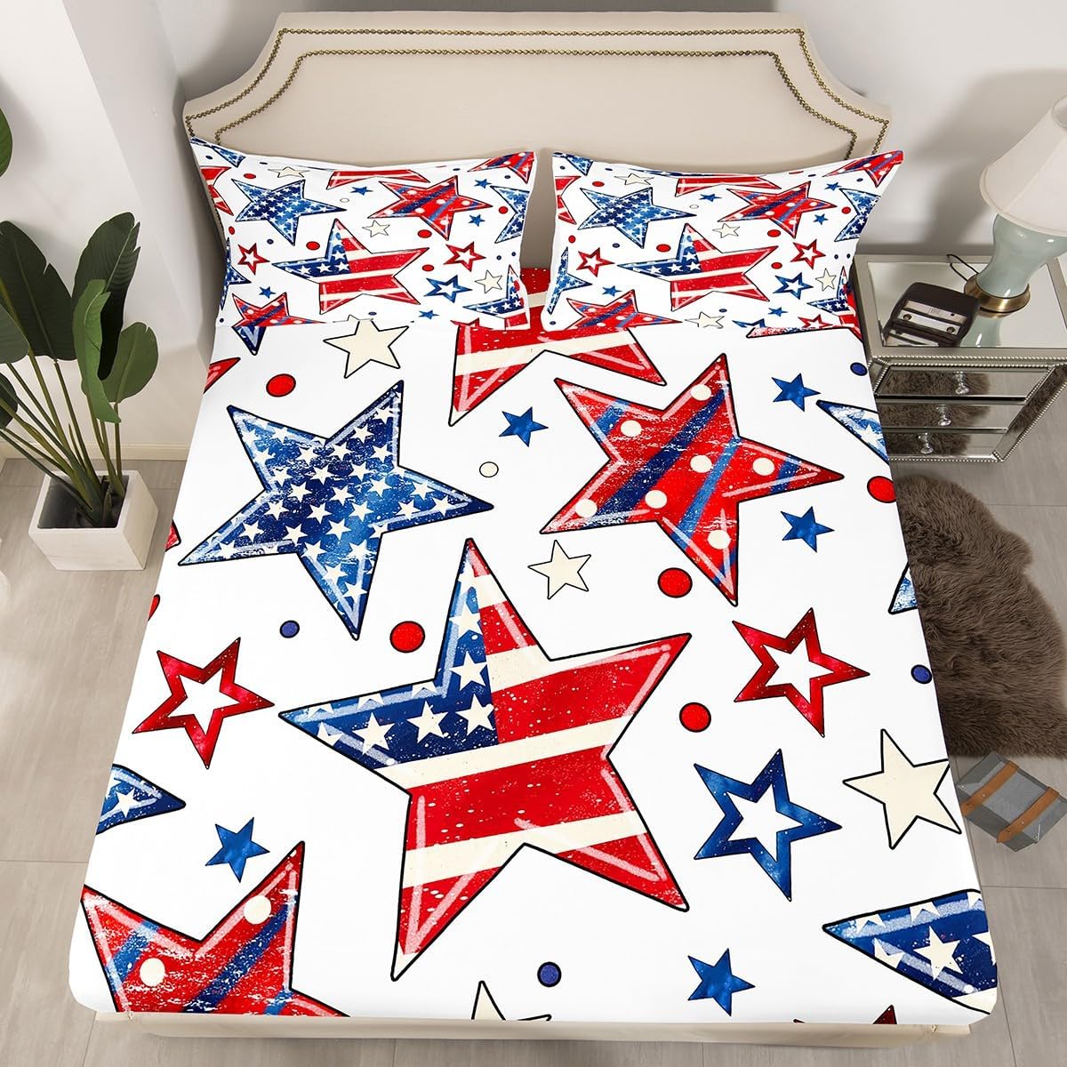 Erosebridal American Flag Fitted Sheet Full Size, Happy Independence Day Soft Bed Sheets for Bedroom, Vintage Eagle Bedding for Kids Boys Girls, July 4th Animal Bedding Sheets & Pillowcases