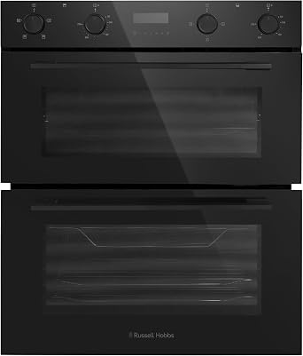 Russell Hobbs Built-Under Electric Double Oven 92L Total Capacity in Black, 60cm Wide, with 7 Functions, Single & Double Grill, Convection Heating, LED Clock & Timer, Easy-Clean Interior, RH72DEO1004B [Energy Class A]