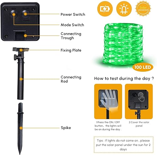 Miniatura 5 de Paquete de 2 tiras de luces solares para decoración al aire libre con 8 modos en total de 160 pies, 400 LED, impermeables, alambre de cobre, luces