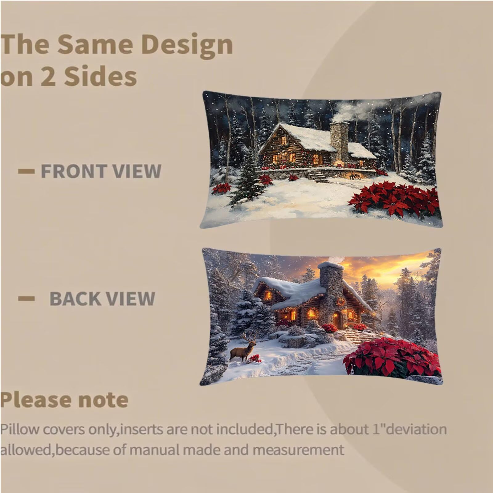 Federe Cuscino 60x80 Set di 2, Inverno Federe Cuscini Divano Lino, Rettangolari Copricuscini 60x80cm Con Cerniera Invisibile, Copricuscino per Camera Letto Casa Decorazioni Regalo, Paesaggio S-9419