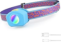Vista 13 de EverBrite Linterna frontal LED recargable para niños con modo RGB y diadema ajustable, 3 modos multicolor para acampar, leer, explorar, Halloween