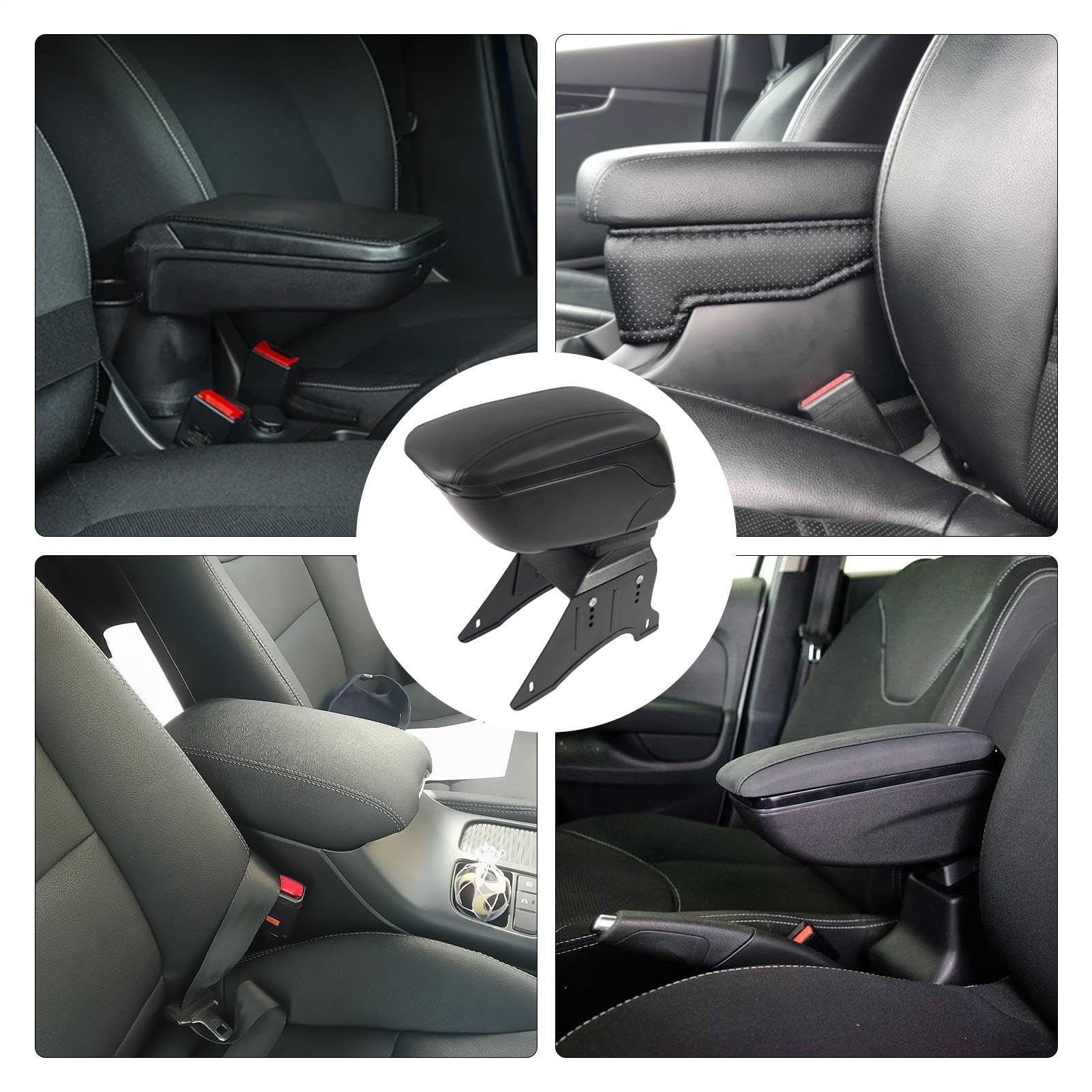 Portaoggetti per Bracciolo Auto Regolabile in Altezza con Rotazione e | Cuscinetto Pelle Bracciolo Veicolo per Interni Auto, Console Centrale, Veicoli, Camion e