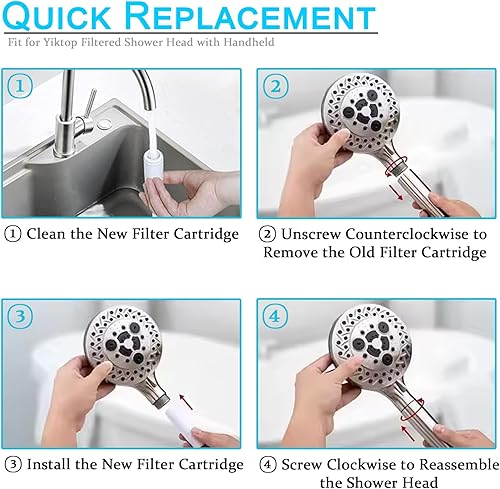 Miniatura 5 de Cartucho de repuesto de filtro de ducha para filtro de cabezal de ducha Yiktop de 15 etapas, 2 unidades