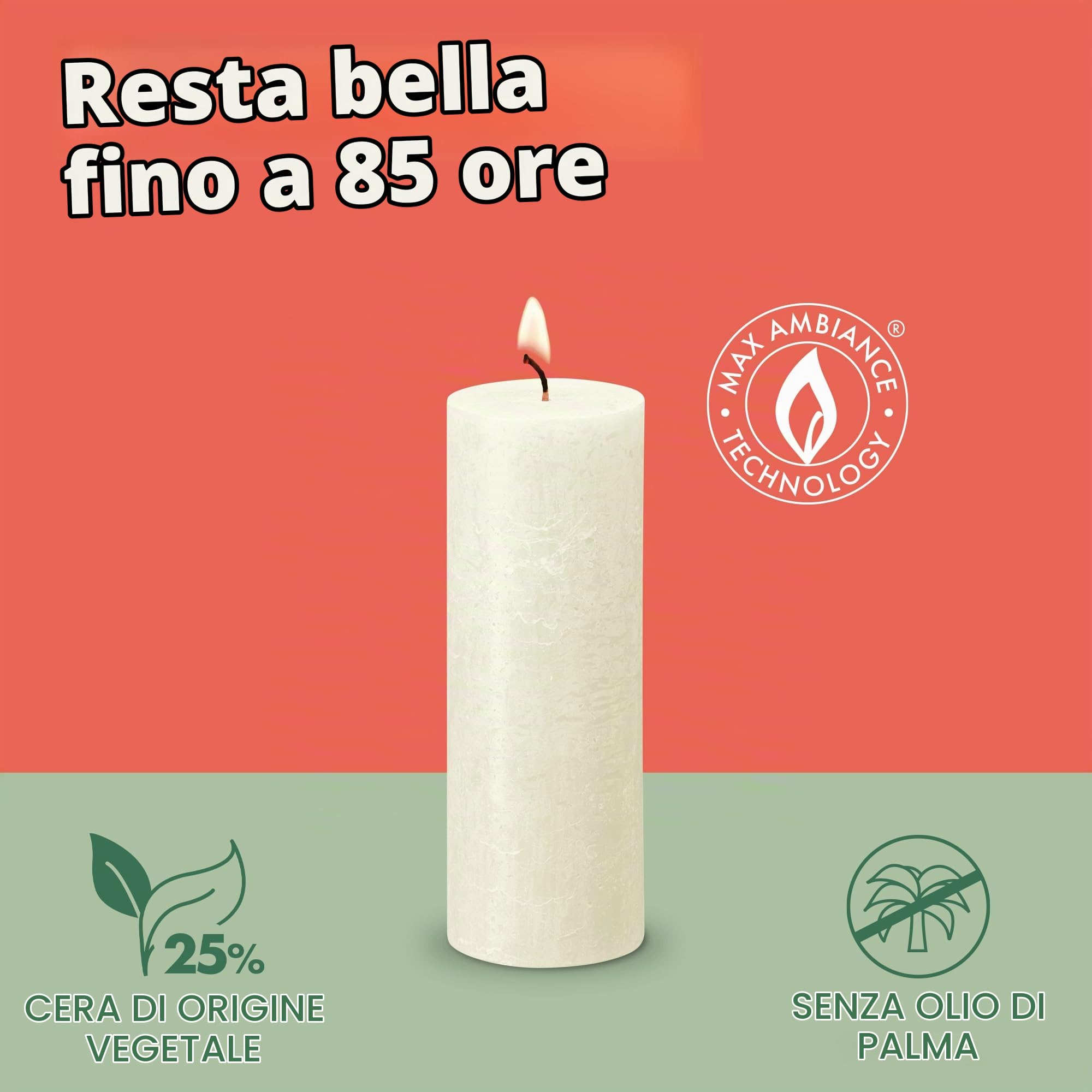 Bolsius Candela rustica a pilastro, rame brillante, confezione da 4, lunga durata di 85 ore, candela per la casa, decorazione d'interni, non profumata, include cera vegana naturale, senza olio di