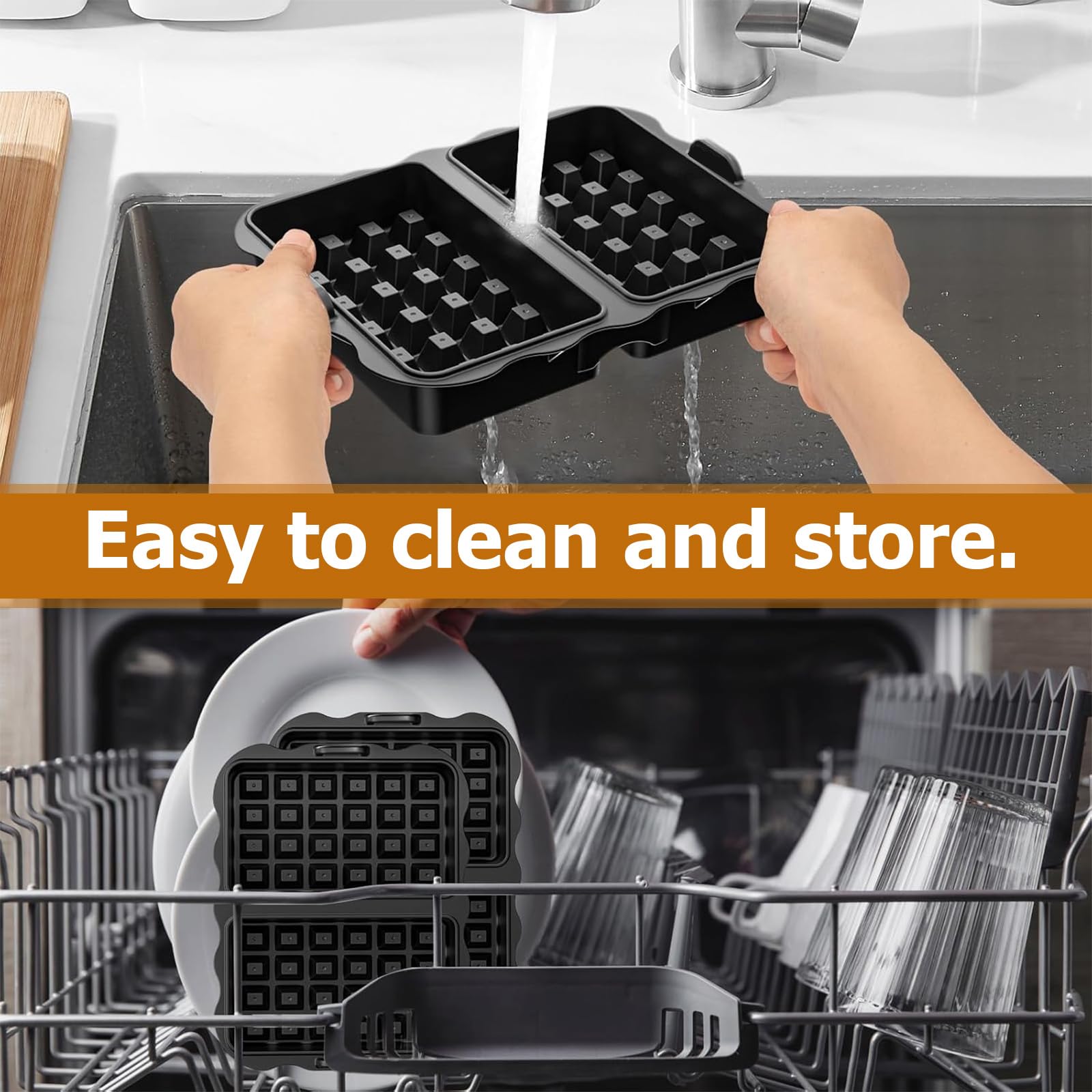 Anyingkai 2 stampi per waffle belga in silicone,compatibili con Ninja AF300EU, AF400EU, AF451EU, SL400EU, AF500DE, impilabili, doppio inserto in silicone, accessori per waffle belghe