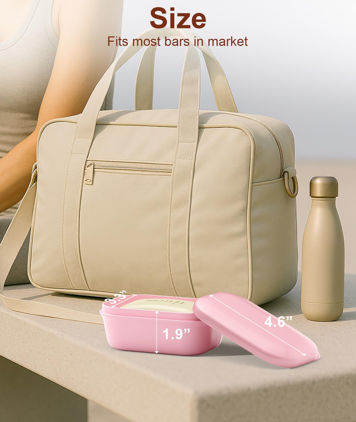 Quatish Leakproof Soap Dish with Lid & Draining Layer, Shatterproof Travel Bar Soap Holder Case Container, Portable Travel Size Toiletries Essentials for Camping, Gym, Bathroom, Pink