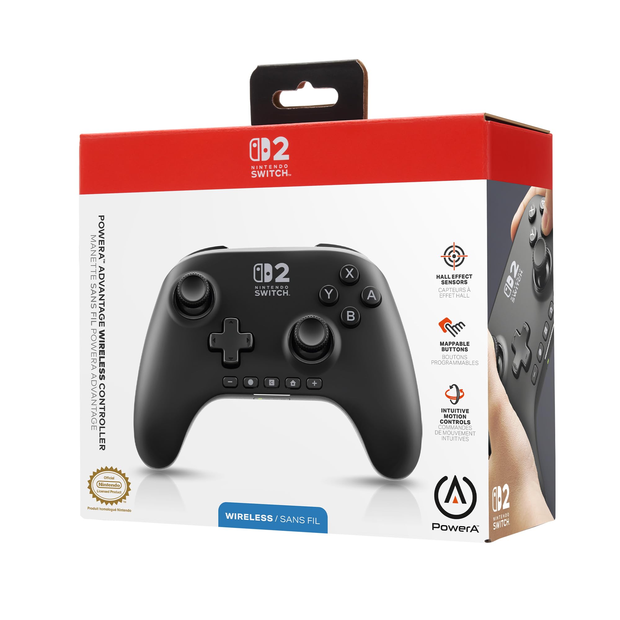PowerA Controller senza fili Advantage per Nintendo Switch 2 - NeroCon licenza ufficiale, effetto Hall, pulsanti mappabili, controller pro, Pulsante C, comandi di movimento