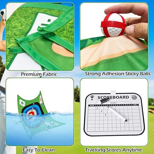 Miniatura 6 de ROSE ME Juego de astillado de golf, alfombrilla de astillado de doble cara, 20 bolas adhesivas, 2 palos ajustables, juego de golf familiar para