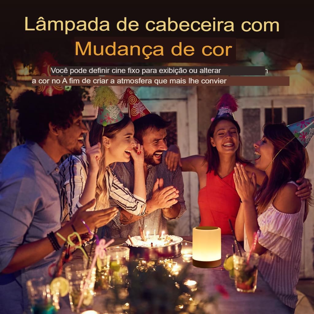 Luminária de Mesa De Cabeceira Sensível ao toque Portátil Abajur Adequada Para Quarto Sala Touch Sem Fio USB Iluminação Com Mudança de Cor RGB- SHACK