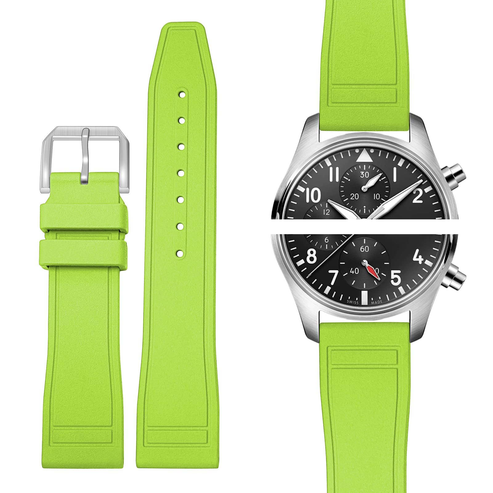 Cinturino per Orologio Uomo in Fluoroelastomero Compatibile con IWC (20mm, 21mm, 22mm) - Resistente all'Acqua, Anti-Polvere e Durevole, Compatibile con Big Pilot