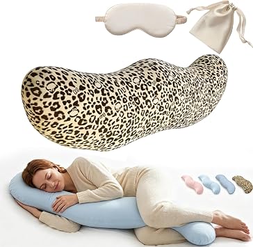 Pea Pod Body Pillow for Adults, Ergonomic Curve Cooling Pillow for Side Sleepers, Keeps Hips, Knees and Spine Aligned, Memory Foam Full Body Support Long Pillow with Washable Cover Brown