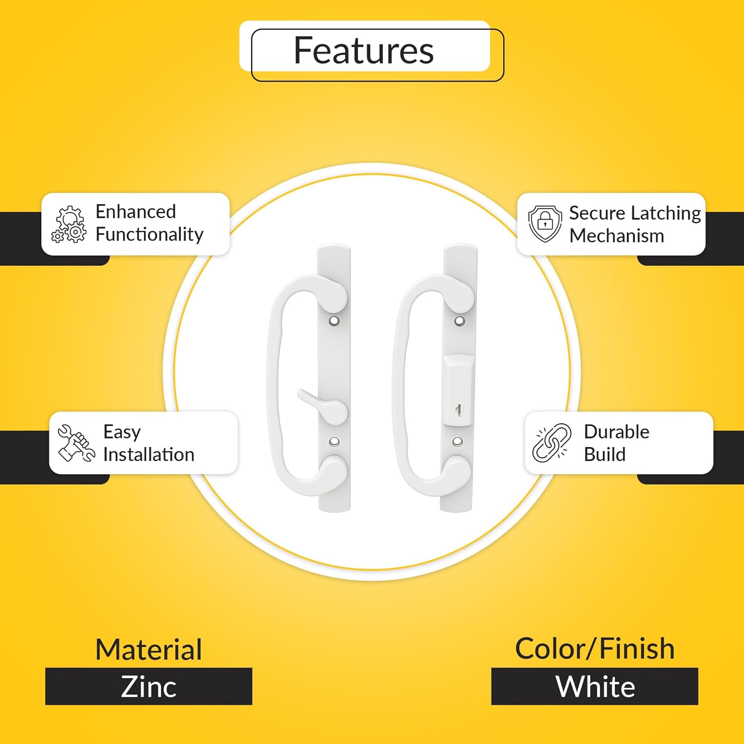 Brixwell Patio Door Handle Offset Latch, White Finish, Zinc Material, 3-15/16" Center-to-Center, 8-1/2" Height, 1" Width, Residential and Commercial Use