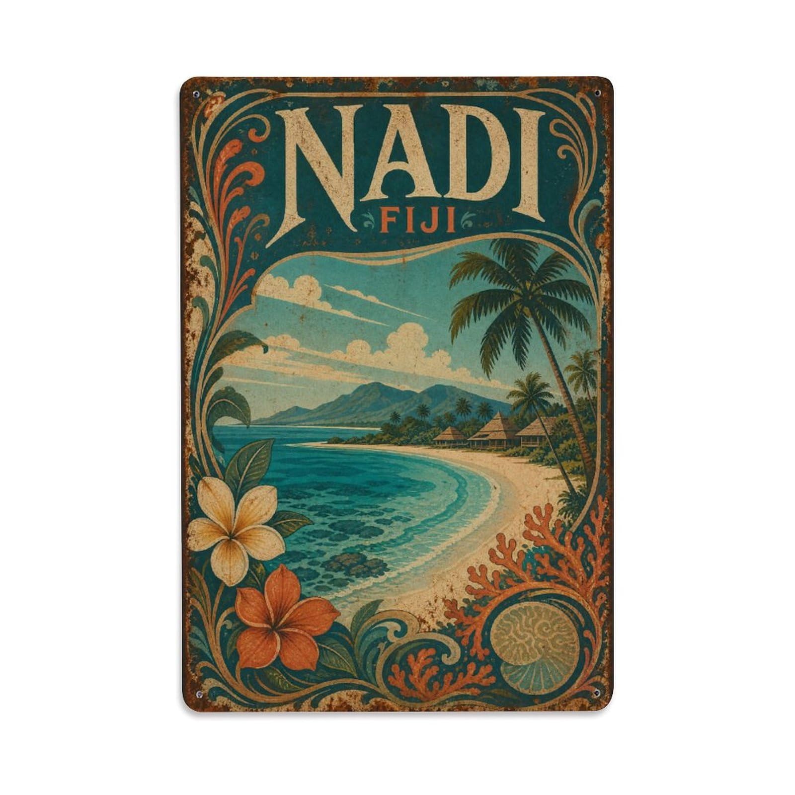 Metal Tin Sign Vintage Travel Fiji Nadi