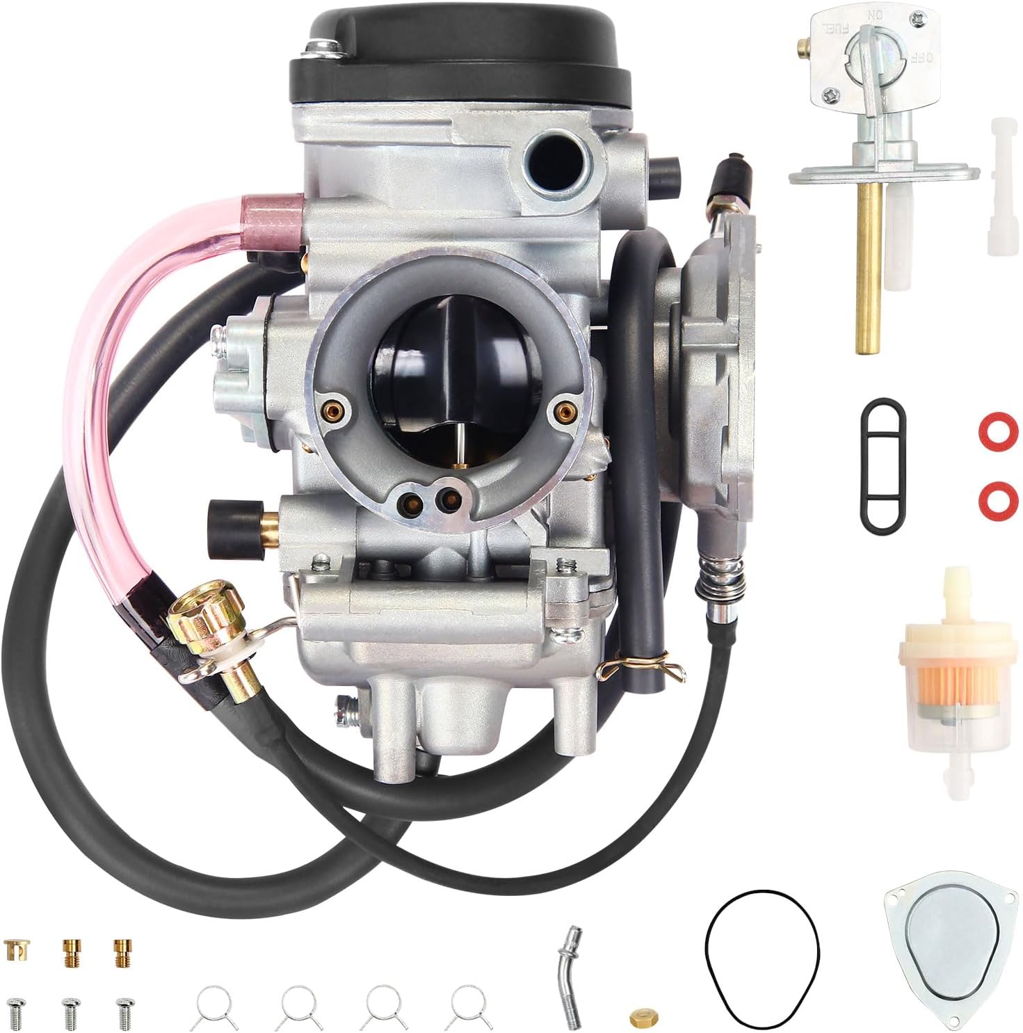 Carburetor Fits Yamaha 2000-2006 Kodiak 400 YFM400 & Big Bear 400 & Bruin 350,2007-2012 Grizzly 350 Grizzly 450,2006-2009 Wolverine 350,2007-2010 Wolverine 450 with Fuel Petcock Tank Valve Switch Carb with Fuel Petcock Valve Tank Switch